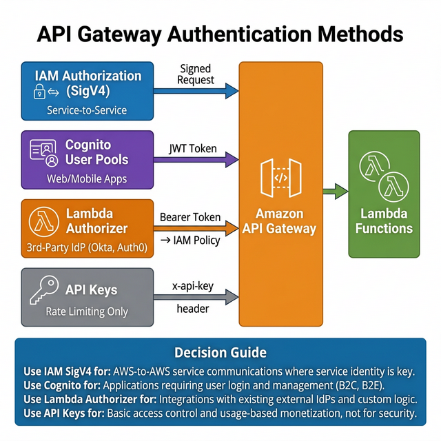 API Gateway Authentication Methods — IAM, Cognito, Lambda Authorizer, API Keys