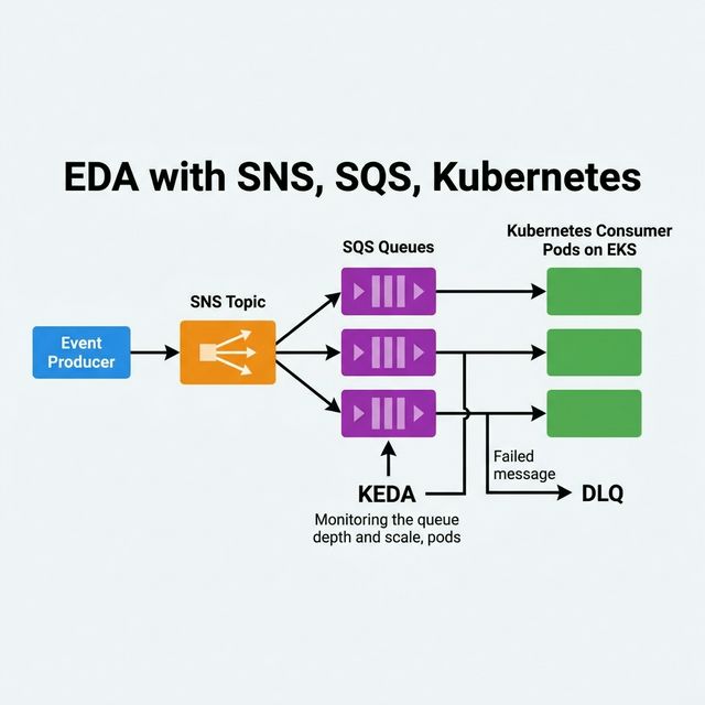 EDA with SNS SQS Kubernetes Diagram