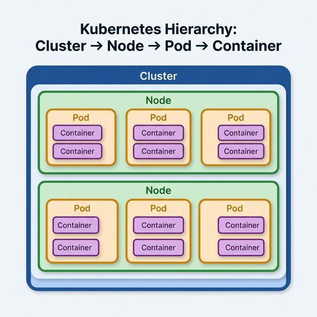 Kubernetes Node Pod Container Hierarchy Diagram