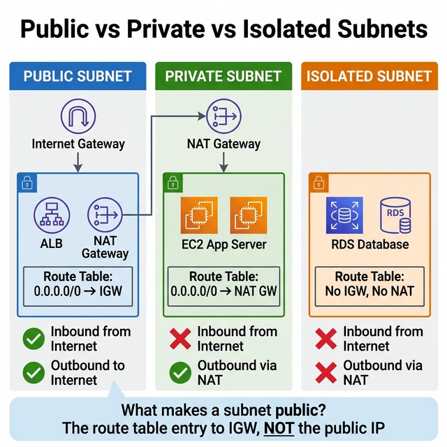 Public vs Private vs Isolated Subnets Diagram