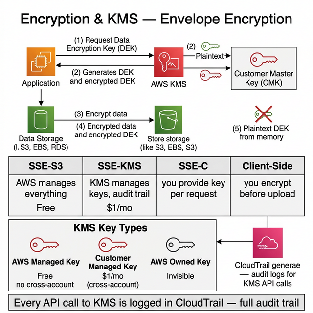Encryption and KMS Envelope Encryption Diagram